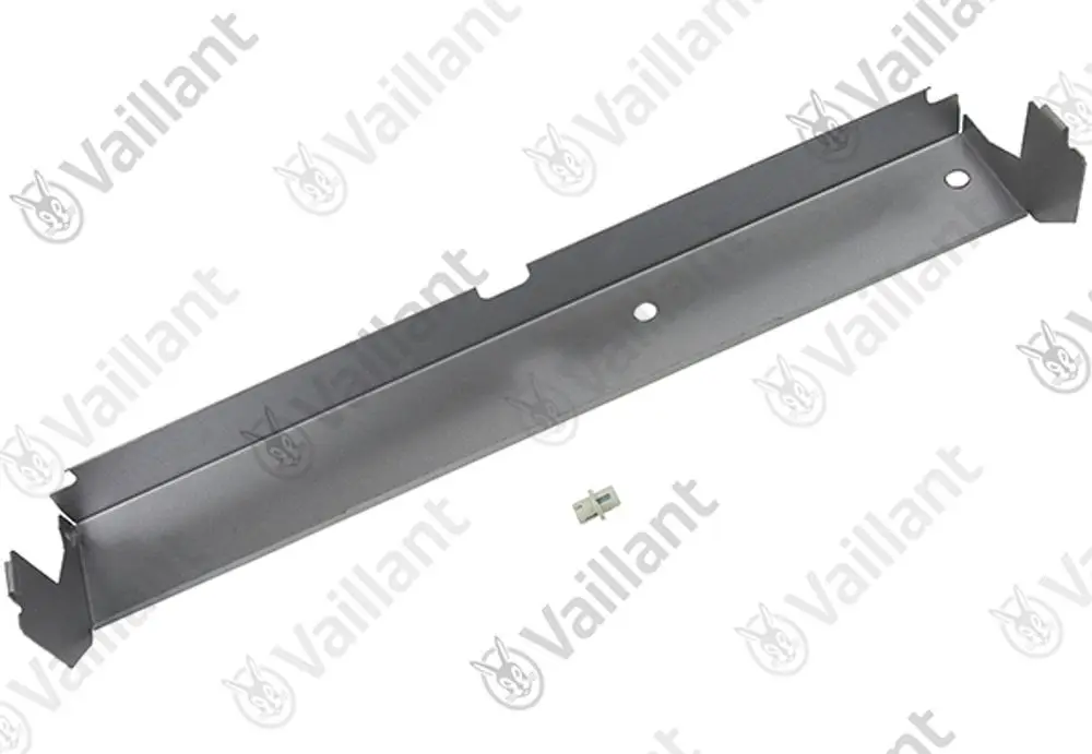 Vaillant Metallhalter für Schaltkasten, längliche Form mit seitlichen Ausschnitten, eine zentrale Bohrung und ein kleines Befestigungselement.